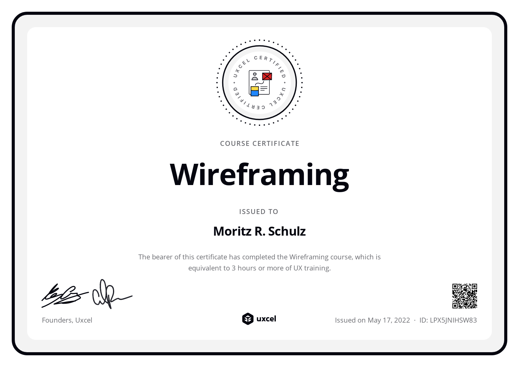 Moritz R. Schulz's certificate